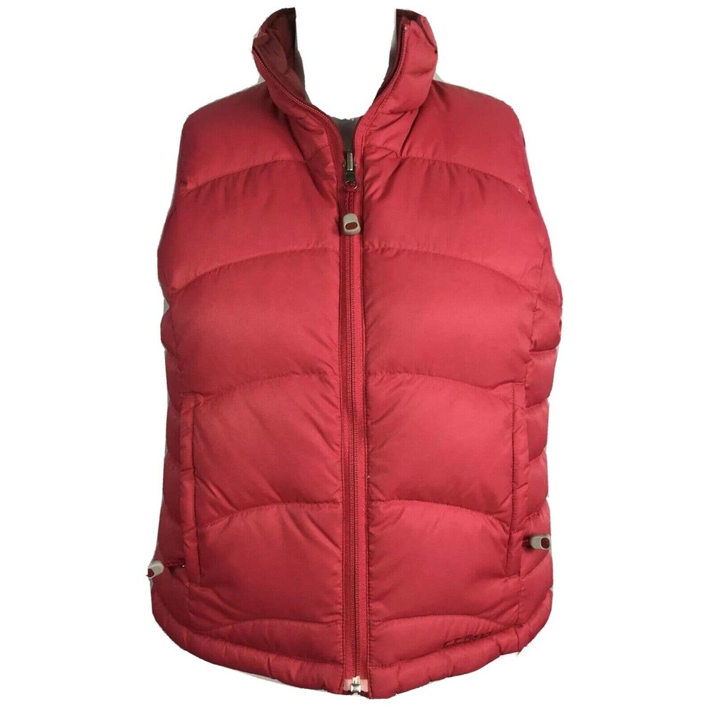 LL Bean Vest Womens Sz S Red Pink Bubble Goose Down Puffer‎ Reversible